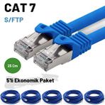 IRENIS 5 Adet 25 cm IRENIS CAT7 Kablo S/FTP Ethernet Network Lan Ağ Kablosu - Mavi