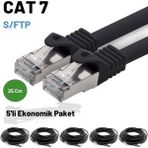 IRENIS 5 Adet 25 cm IRENIS Cat7 Kablo S/FTP Ethernet Network Lan Ağ Kablosu - Siyah