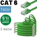 IRENIS 5 adet 3 metre CAT6 Kablo Yassı Ethernet Network Lan Ağ İnternet Kablosu