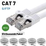 IRENIS 5 Adet 50 cm Irenıs Cat7 Kablo S/ftp Ethernet Network Lan Ağ Kablosu - Beyaz