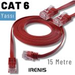 Irenıs Cat6 Kablo Yassi Ethernet Network Lan Ag Internet Kablosu 15 Metre Kirmizi
