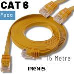 Irenıs Cat6 Kablo Yassi Ethernet Network Lan Ag Internet Kablosu 15 Metre Sari