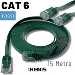 Irenıs Cat6 Kablo Yassi Ethernet Network Lan Ag Internet Kablosu 15 Metre Yesil
