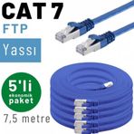 IRENIS CAT7 Mavi 7.5 m Yassı FTP 5 Adet Ethernet Network Lan İnternet Kablosu