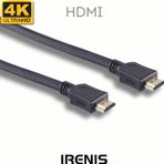 IRENIS HDMI Kablo, 4K Destekli, Altın Uçlu, Naylon Örgü, Siyah, 7,5 Metre