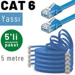 IRENIS Irenis 5 Adet 5 Metre Cat6 Kablo Yassı Ethernet Network Lan Ağ İnternet Kablosu Mavi