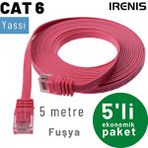 IRENIS Irenis 5 Adet 5 Metre Cat6 Kablo Yassı Ethernet Network Lan Ağ İnternet Kablosu Siyah