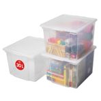 Iris Ohyama Çok Yönlü Saklama Kutuları, 30L, 3'lü Set, Şeffaf, Kolay Mandal, İstiflenebilir, Şeffaf Plastik, Dolap, Raflar, Garaj, Organizasyon, Giysiler, Battaniyeler, Garaj Malzemeleri, USB-M