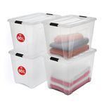 Iris Ohyama Kapaklı Saklama Kutuları, 60L, 4'lü Set, Şeffaf, Güvenli Tokalar, İstiflenebilir, Çekme Kulpları, Yatak Odası, Dolap, Ofis, Organizasyon İçin, BPA İçermeyen Plastik, Giysi Çantası, NTB-60