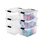 IRIS OHYAMA kutu, plastik saklama düzenleyici, 6'lı paket, 6 x 15 l, sabit, klipsler, istiflenebilir, çok amaçlı, oturma odası, yatak odası, ofis, kulübe - DDNTB-15 - şeffaf
