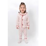 irkkids Kız Çocuk Raporlu Pamuk,Kalp Desenli Önden Düğmeli Pijama Takımı,Kalpli Alt Üst Gecelik Takımı