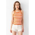 Irmak Kerekli Çizgili Triko Atlet Bluz 5615 - XL - Oranj - Beyaz