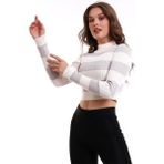 Irmak Kerekli Çizgili Triko Crop Kazak Triko Bluz 1101 - Ekru - Taş - XL