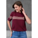 Irmak Kerekli Kadın Bisiklet Yaka Kısa Kol Çizgili Triko Bluz 25111 Bordo-Bej - Bordo - Bej