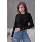 Irmak Kerekli Kadın Bisiklet Yaka Kolu Çıtçıtlı Triko Kazak 1060 - Standart - Siyah