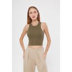 Irmak Kerekli Kadın Fitilli Basic Crop Atlet 4003 - XL - Haki