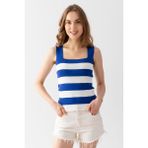 Irmak Kerekli Kare Yaka Triko Atlet Triko Bluz 4041 - S - Saks Mavi - Beyaz