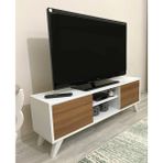 Irmak Mobilya Beyaz-Ceviz TV Sehpası ve Ünitesi – Suntalam Melamin, Ceviz Kapaklı, 120x42x30 cm, Şık Tasarım - Abanoz - Antrasit