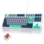 iRoboosta Kırmızı Anahtarlı%75 Mekanik Oyun Klavyesi, RGB LED Arkadan Aydınlatmalı Klavye Gri Yeşil, 87 Tuşlu Kompakt TKL Kablolu Bilgisayar Klavyesi, Windows Dizüstü Bilgisayar PC Gamer için (87