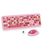 iRoboosta Pembe Renkli Kablosuz Klavye ve Fare Kombo Seti, 2,4 GHz Retro Daktilo Klavye, Numara Pedli Tam Boy Sevimli Klavye, Ev ve Ofis Sessiz Klavyeler (Pembe)