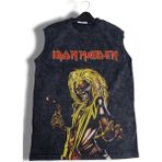 Iron Maiden Baskılı Yıkamalı Kolsuz Tişört, Unisex Rock Band Temalı Sıfır Kol Vintage Atlet - Siyah - 2XL