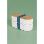 Ironika 1000 ml Bambu Kapaklı Lunch Box 2 Katlı Bölmeli Yemek Beslenme Kutusu Saklama Kabı Mavi