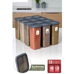 İronika 12'li Sızdırmaz Silikon Kapaklı Etiketli Jumbo Boy 1900 ml Kare Erzak Bakliyat Saklama Kabı Antrasit