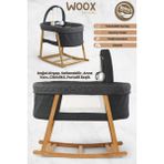 Ironika Woox Ahşap Çift Yönlü Sallanabilir Cibinlikli Anne Yanı Bebek Beşik Hamak Yıkanabilir Kumaş