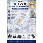 IRONSTAR 50 adet RJ11 2 Pin Modüler Fiş / RJ11 Telefon Jakı 2 Pin / Telefon Kablosu RJ11 / Sabit Telefon Jak Konnektörü / Telefon Jak Ucu / RJ11 Telefon Fişi / kornektör-jak-kablo ucu-bağlantı aparatı