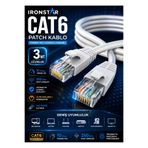 IRONSTAR CAT6 patch kablo 3 metre / 3 metre internet kablosu / RJ45 ethernet kablosu / CAT6 ağ kablosu 3m / Modem router kablosu / Bilgisayar internet kablosu CAT6 / LAN kablosu / Switch bağlantı kablosu CAT6