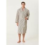 İrya in Lines İpliği Boyalı %100 Pamuk Erkek Bornoz - Ekru - L - XL