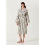 Irya in Lines İpliği Boyalı %100 Pamuk Kadın Bornoz - L - XL - Ekru