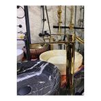İsaoğlu Yapı Gold Çanak Lavabo Bataryası Altın Çanak Musluğu Kare Slim Tasarım Çanak Bataryası Parlak Gold