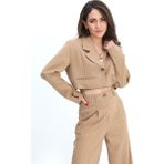 Isawella Ceket Kısa Vatkalı Fleto Cepli Çizgili - Camel - XL