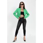 Isawella Çift Peto Cepli Kısa Crop Blazer Ceket - Yeşil - M