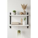 İsda Home Isda Home Metal Profilli 2'li Duvar Rafı - Modern Dekoratif Kitaplık ve Mutfak Rafı - 55 Cm. - Ahşap - Beyaz
