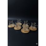 iselahome Lunero Borosilikat Cam 6’lı Çay Bardağı Seti – Bambu Tabanlı Çizgili 200 ml - Şeffaf