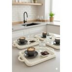 iselahome Nevora Örgü Desenli Kahve Sunum Tepsisi 4'lü Set Dikdörtgen Beyaz - 0 - 3 L