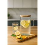iselahome Zebria Buzdolabı Yan Rafa Uyumlu Dikdörtgen Cam Sürahi – Bambu Kapaklı 1500 ml