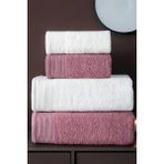 Isessia 4'lü Hamam Takımı Banyo Havlu Seti | 2 Adet 50X90 + 2 Adet 70X140 %100 Pamuk Yumuşak Havlu - Standart - Gül Kurusu - Beyaz