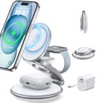 Iseyyox Apple Çoklu Cihazlar için Şarj İstasyonu: Mag-Safe iPhone için 3'ü 1 Arada Katlanabilir Manyetik Kablosuz Şarj Standı - iPhone 15 14 13 12 Pro Max Plus ve Apple Watch ve Airpods için Seyahat Şarj