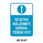 İşi Biten Malzemeyi Derhal Yerine Koyun Uyarı Tabelası - 70x100 Alüminyum Kompozit Panel - ATM6