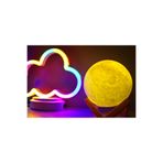 Işık kasabası(106) Neon Bulut Ve 3d Led Sarı Küre Gece Lambası Sarı
