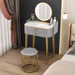 Işıklı Aynalı Modern Makyaj Vanity Mini Tuvalet Masası 2 Çekmeceli UV Taş Desenli Demir Çerçeve Kompakt Tasarım 60 cm/23.6in Küçük Alanlar için Mükemmel
