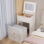 Işıklı Aynalı ve Ayarlanabilir Parlaklıklı Küçük Makyaj Masası Seti Küçük Alanlar için Çekmeceli Modern Makyaj Masası Zarif Beyaz Tasarım (50 cm/19,6 inç)