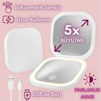 Işıklı Büyüteçli Cep Aynası, Makyaj Usb Şarjlı Katlanır Dokunmatik Led Seyahat El Makyaj Aynası Çok Renkli
