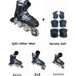 Işıklı Çocuk Pateni Ayarlanılabilir Alıştırma Silikon Tekerli Frenli Metal Gövdeli Paten Dizlik Set - --