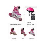 Işıklı Çocuk Pateni Ayarlanılabilir Silikon Tekerli Frenli Metal Gövdeli Paten Ve Kask Dizlik Set Pembe