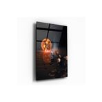 Işıklı Gezegenler Dikey Cam Tablo renkli 25 x 35
