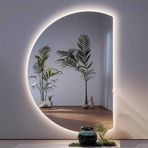 Işıklı, Kısılabilir, Buğu Önleyici Akıllı Banyo Aynası, Yarım Daire Çerçevesiz Duvara Monte Dekoratif 3 Renk, Oturma Odası, Yatak Odası, Giriş Holü İçin (Sağ Kesim, 120x80cm/47x32in) (Sağ Kesim 1